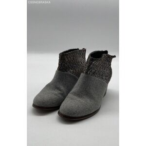 Toms Leila Bootie Grey Felt Shine Boucle Stacked Block Heel Womens - Size 6.5
